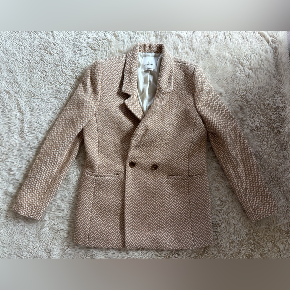 Anine Bing Beige Chevron Double-Breasted Blazer - Picture 3 of 16
